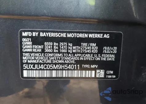 2021 BMW X5 M50I from USA, damaged, VIN 5UXJU4C05M9H54011